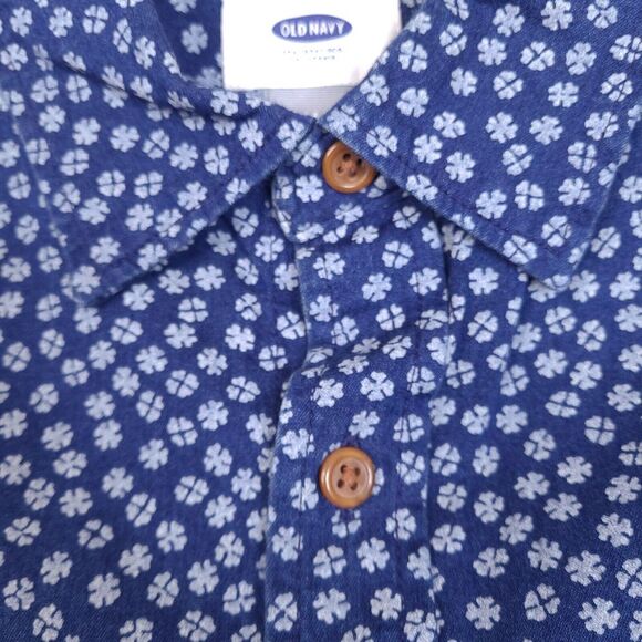 Old Navy Shirt Mens‎ Medium Slim Fit Blue Geometric Long Sleeve Button Down - Picture 4 of 14